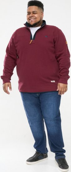 D555 HIRALDO Quarter Neck Pique Fleece Sweatshirt With Chest Embroidery Red - Gensere og hettegensere - Store hettegensere - 2XL-14XL
