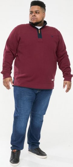 D555 HIRALDO Quarter Neck Pique Fleece Sweatshirt With Chest Embroidery Red - Gensere og hettegensere - Store hettegensere - 2XL-14XL