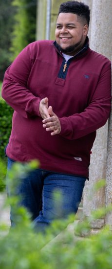 D555 HIRALDO Quarter Neck Pique Fleece Sweatshirt With Chest Embroidery Red - Gensere og hettegensere - Store hettegensere - 2XL-14XL
