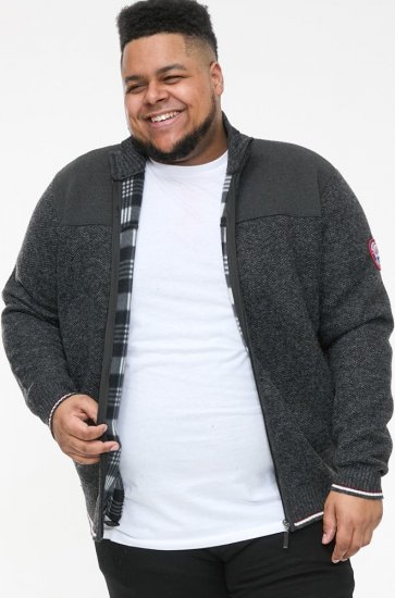 D555 ABERDARE Knitted Zip Through Sweater With Bonded Check Lining Charcoal Marl - Gensere og hettegensere - Store hettegensere - 2XL-14XL