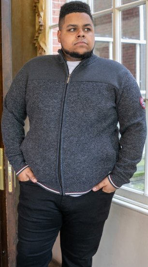 D555 ABERDARE Knitted Zip Through Sweater With Bonded Check Lining Charcoal Marl - Gensere og hettegensere - Store hettegensere - 2XL-14XL