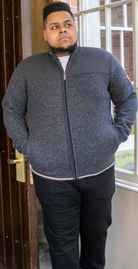 D555 ABERDARE Knitted Zip Through Sweater With Bonded Check Lining Charcoal Marl - Gensere og hettegensere - Store hettegensere - 2XL-14XL