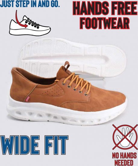 D555 Dartford 1 Kingsize Hands Free Shoes Pu & Faux Suede Top Tan - Herresko 40-52 - 