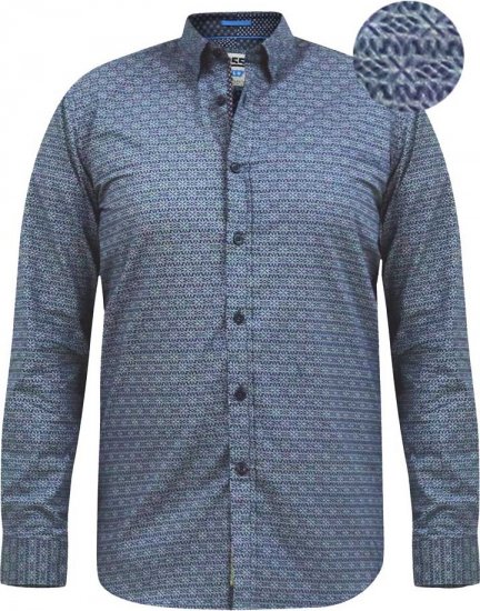 D555 MANGALA Geometric AOP Long Sleeve Shirt With Concealed Button Down Collar Navy - Skjorter - Store skjorter - 2XL-8XL