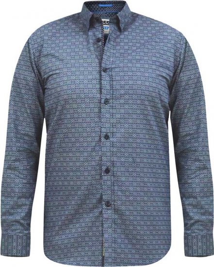 D555 MANGALA Geometric AOP Long Sleeve Shirt With Concealed Button Down Collar Navy - Skjorter - Store skjorter - 2XL-8XL
