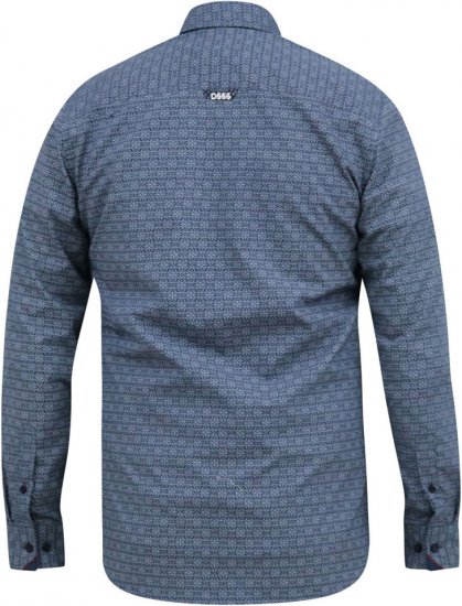 D555 MANGALA Geometric AOP Long Sleeve Shirt With Concealed Button Down Collar Navy - Skjorter - Store skjorter - 2XL-8XL