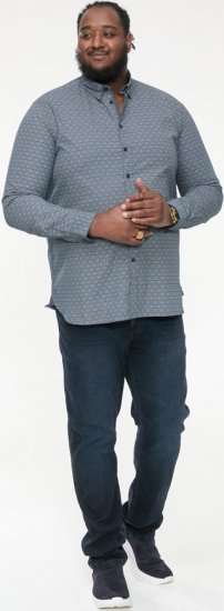 D555 MANGALA Geometric AOP Long Sleeve Shirt With Concealed Button Down Collar Navy - Skjorter - Store skjorter - 2XL-8XL