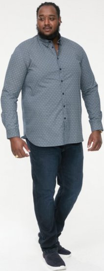 D555 MANGALA Geometric AOP Long Sleeve Shirt With Concealed Button Down Collar Navy - Skjorter - Store skjorter - 2XL-8XL
