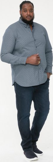 D555 MANGALA Geometric AOP Long Sleeve Shirt With Concealed Button Down Collar Navy - Skjorter - Store skjorter - 2XL-8XL