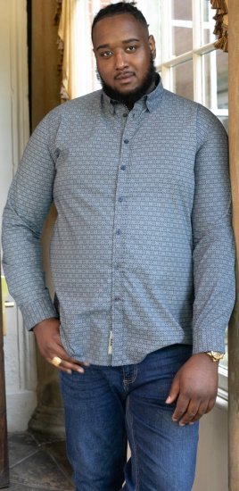 D555 MANGALA Geometric AOP Long Sleeve Shirt With Concealed Button Down Collar Navy - Skjorter - Store skjorter - 2XL-8XL