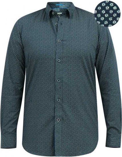 D555 MORGAN Micro AOP Long Sleeve Shirt With Concealed Button Down Collar Navy - Skjorter - Store skjorter - 2XL-8XL