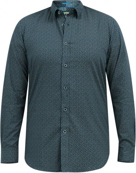 D555 MORGAN Micro AOP Long Sleeve Shirt With Concealed Button Down Collar Navy - Skjorter - Store skjorter - 2XL-8XL