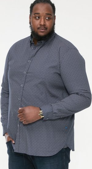 D555 MORGAN Micro AOP Long Sleeve Shirt With Concealed Button Down Collar Navy - Skjorter - Store skjorter - 2XL-8XL