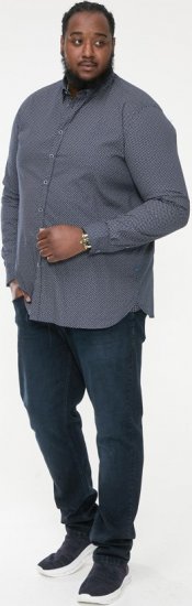 D555 MORGAN Micro AOP Long Sleeve Shirt With Concealed Button Down Collar Navy - Skjorter - Store skjorter - 2XL-8XL