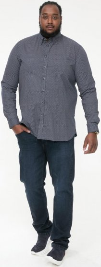 D555 MORGAN Micro AOP Long Sleeve Shirt With Concealed Button Down Collar Navy - Skjorter - Store skjorter - 2XL-8XL