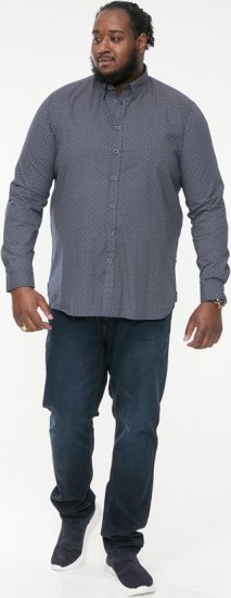 D555 MORGAN Micro AOP Long Sleeve Shirt With Concealed Button Down Collar Navy - Skjorter - Store skjorter - 2XL-8XL