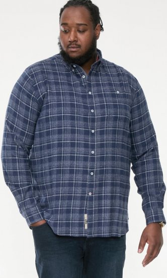 D555 SONNY Navy Check Long Sleeve Shirt With Chest Patch Pocket & Button Down Collar Navy Check - Skjorter - Store skjorter - 2XL-8XL