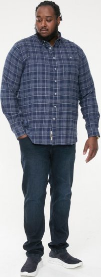 D555 SONNY Navy Check Long Sleeve Shirt With Chest Patch Pocket & Button Down Collar Navy Check - Skjorter - Store skjorter - 2XL-8XL