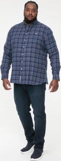 D555 SONNY Navy Check Long Sleeve Shirt With Chest Patch Pocket & Button Down Collar Navy Check - Skjorter - Store skjorter - 2XL-8XL