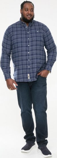 D555 SONNY Navy Check Long Sleeve Shirt With Chest Patch Pocket & Button Down Collar Navy Check - Skjorter - Store skjorter - 2XL-8XL