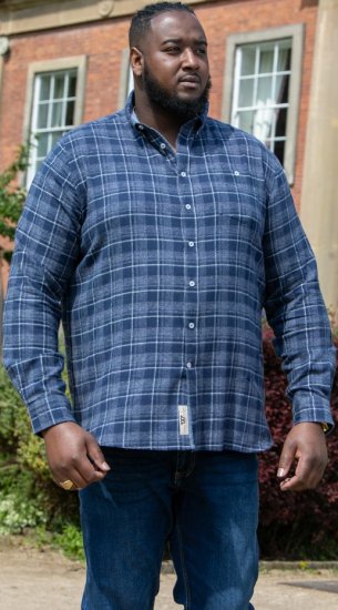 D555 SONNY Navy Check Long Sleeve Shirt With Chest Patch Pocket & Button Down Collar Navy Check - Skjorter - Store skjorter - 2XL-8XL