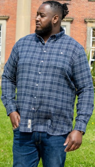 D555 SONNY Navy Check Long Sleeve Shirt With Chest Patch Pocket & Button Down Collar Navy Check - Skjorter - Store skjorter - 2XL-8XL