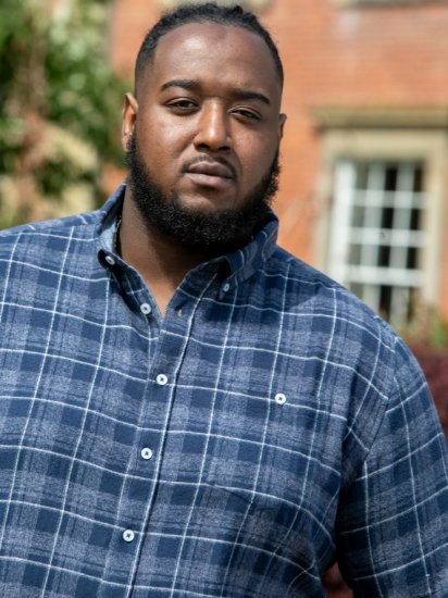 D555 SONNY Navy Check Long Sleeve Shirt With Chest Patch Pocket & Button Down Collar Navy Check - Skjorter - Store skjorter - 2XL-8XL