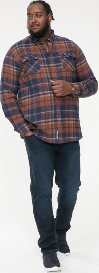 D555 SHERLOCK Check Overshirt With Two Patch Pockets & Button Down Collar Navy - Skjorter - Store skjorter - 2XL-8XL