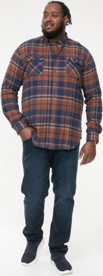 D555 SHERLOCK Check Overshirt With Two Patch Pockets & Button Down Collar Navy - Skjorter - Store skjorter - 2XL-8XL