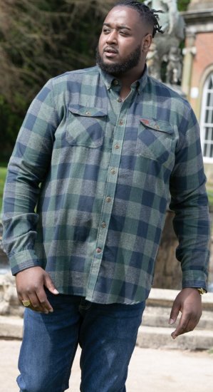 D555 GARFIELD Check Overshirt With Two Patch Pockets & Button Down Collar Navy - Skjorter - Store skjorter - 2XL-8XL