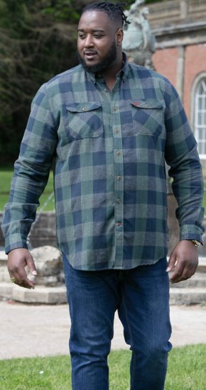 D555 GARFIELD Check Overshirt With Two Patch Pockets & Button Down Collar Navy - Skjorter - Store skjorter - 2XL-8XL