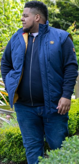 D555 FELIPE Zip Through Padded Gilet With Contrast Colour Lining And Rubber Badge Navy - Jakker - Store jakker - 2XL-12XL