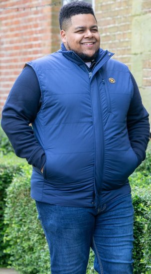 D555 FELIPE Zip Through Padded Gilet With Contrast Colour Lining And Rubber Badge Navy - Jakker - Store jakker - 2XL-12XL