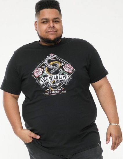 D555 MALCOM Snake And Roses Printed Crew Neck T-Shirt Black - T-skjorter - Store T-skjorter - 2XL-14XL