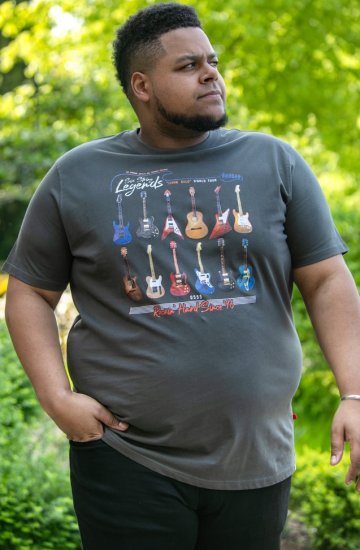 D555 JAIDEN Legends Guitar Printed Crew Neck T-Shirt Khaki - T-skjorter - Store T-skjorter - 2XL-14XL