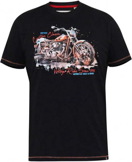 D555 LORNE Motor Bike Splatter Printed Crew Neck T-Shirt Washed Black - T-skjorter - Store T-skjorter - 2XL-14XL