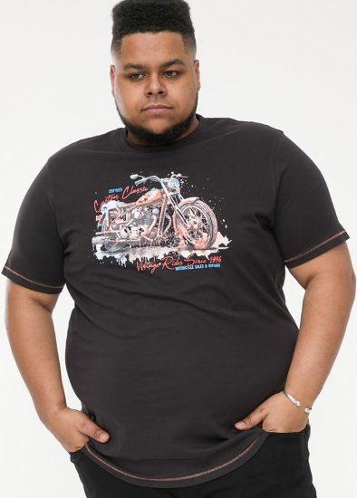 D555 LORNE Motor Bike Splatter Printed Crew Neck T-Shirt Washed Black - T-skjorter - Store T-skjorter - 2XL-14XL