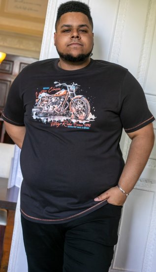 D555 LORNE Motor Bike Splatter Printed Crew Neck T-Shirt Washed Black - T-skjorter - Store T-skjorter - 2XL-14XL