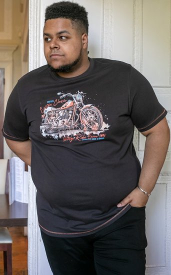 D555 LORNE Motor Bike Splatter Printed Crew Neck T-Shirt Washed Black - T-skjorter - Store T-skjorter - 2XL-14XL