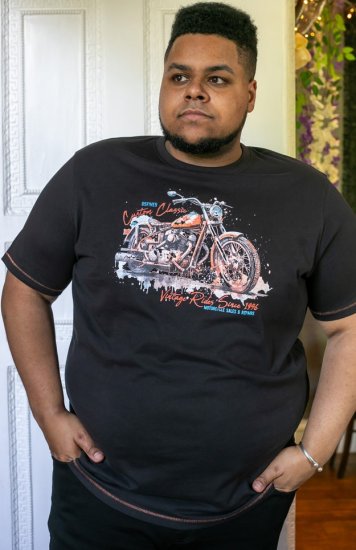 D555 LORNE Motor Bike Splatter Printed Crew Neck T-Shirt Washed Black - T-skjorter - Store T-skjorter - 2XL-14XL