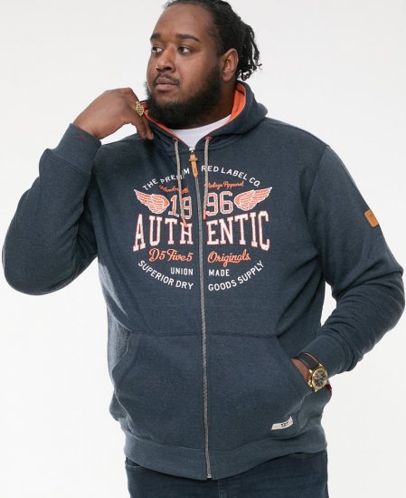 D555 HAMILTON Full Zip Hoody With Authentic 1996 Chest Print Denim - Gensere og hettegensere - Store hettegensere - 2XL-14XL