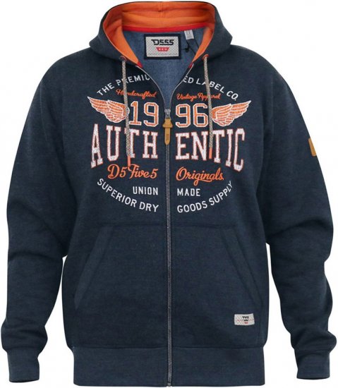 D555 HAMILTON Full Zip Hoody With Authentic 1996 Chest Print Denim - Gensere og hettegensere - Store hettegensere - 2XL-14XL