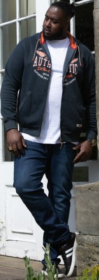 D555 HAMILTON Full Zip Hoody With Authentic 1996 Chest Print Denim - Gensere og hettegensere - Store hettegensere - 2XL-14XL