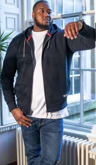 D555 IRVIN Full Zip Jacquard Hoody With Chest Embroidery Navy - Gensere og Hettegensere - Store hettegensere - 2XL-14XL