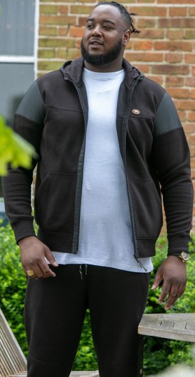D555 DEAN Couture Zip Through Hoody With Woven Contrast Fabric Trim Black - Gensere og hettegensere - Store hettegensere - 2XL-14XL