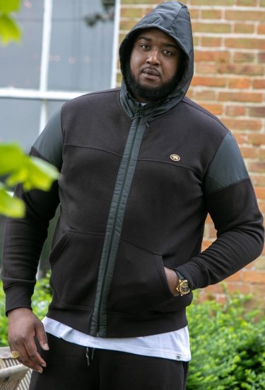 D555 DEAN Couture Zip Through Hoody With Woven Contrast Fabric Trim Black - Gensere og hettegensere - Store hettegensere - 2XL-14XL