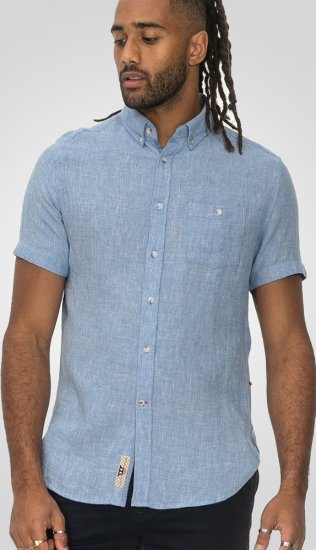 D555 Falmouth 1 Linen Mix Short Sleeve Shirt With Button Down Blue - Skjorter - Store skjorter - 2XL-8XL