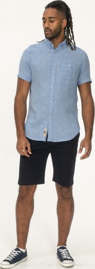 D555 Falmouth 1 Linen Mix Short Sleeve Shirt With Button Down Blue - Skjorter - Store skjorter - 2XL-8XL