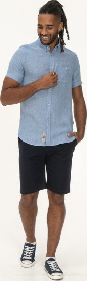D555 Falmouth 1 Linen Mix Short Sleeve Shirt With Button Down Blue - Skjorter - Store skjorter - 2XL-8XL
