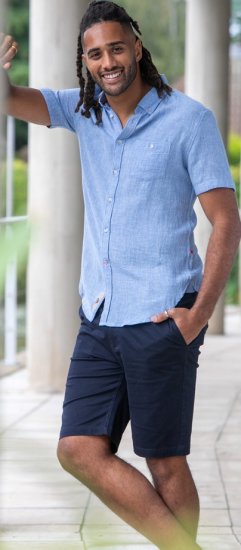 D555 Falmouth 1 Linen Mix Short Sleeve Shirt With Button Down Blue - Skjorter - Store skjorter - 2XL-8XL